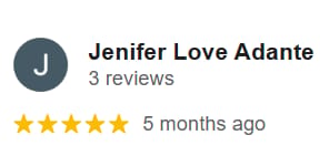 Google review from Jenifer Love Adante, 5 stars